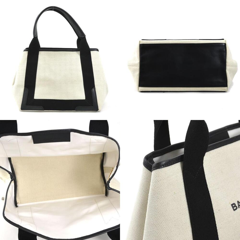 Balenciaga Navy Tote White Canvas Blue Bag Black Leather Cabas Shoulder - Picture 3 of 4